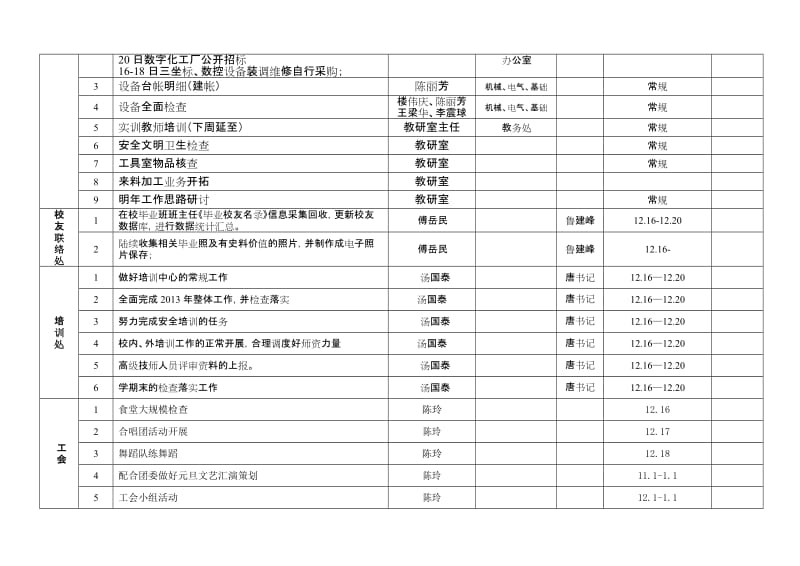 學校第16周計算機及辦公設備維修室行事歷